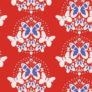 Butterfly Damask - Red & Blue