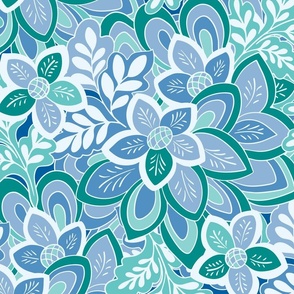 Winter boho floral garden Pantone Ultra-Steady Blues and greens by Jac Slade