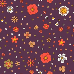 Groovy 60s flowers on violet