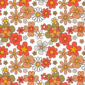 Groovy 60s flowers on white