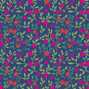 Pink and red flowers with green branches