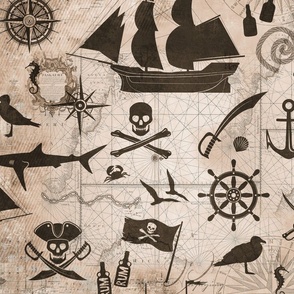 Pirates And Seaside Design On Vintage Map 