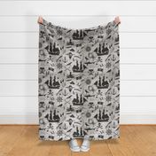 Pirates And Seaside Design On Vintage Map Grey