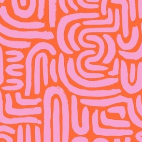 Abstract Arched Doodle Lines, pink and orange, medium