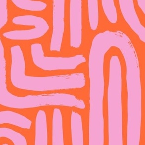 Abstract Arched Doodle Lines, jumbo, pink and orange