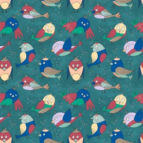 Handmade Finches Birds Teal