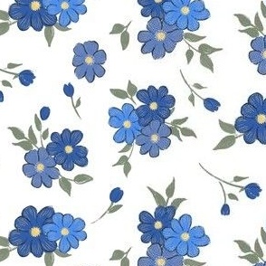 Little Blue and White Ditzy Painterly Floral 5x5inch  (wallpaper 6x6)