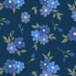 Little Blue Ditzy Painterly Floral 5x5inch repeat (Wallpaper 6x6)