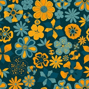 Mustard Teal Bhoemian Floral Pattern