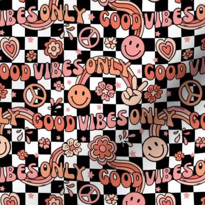 Good Vibes Only Blush in Black abd White Checker - Small Scale