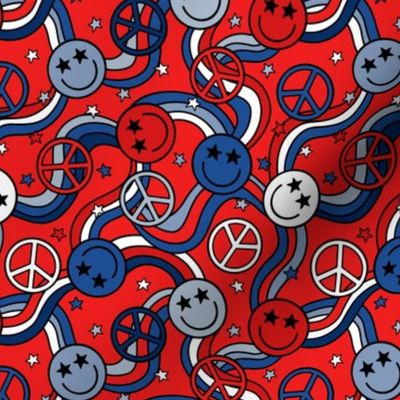 Patriotic Peace Smiley Rainbows Red BG - Small Scale