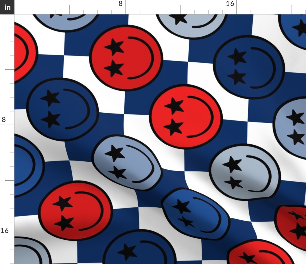 Patriotic Star Smiley Checker BG Rotated- XL Scale