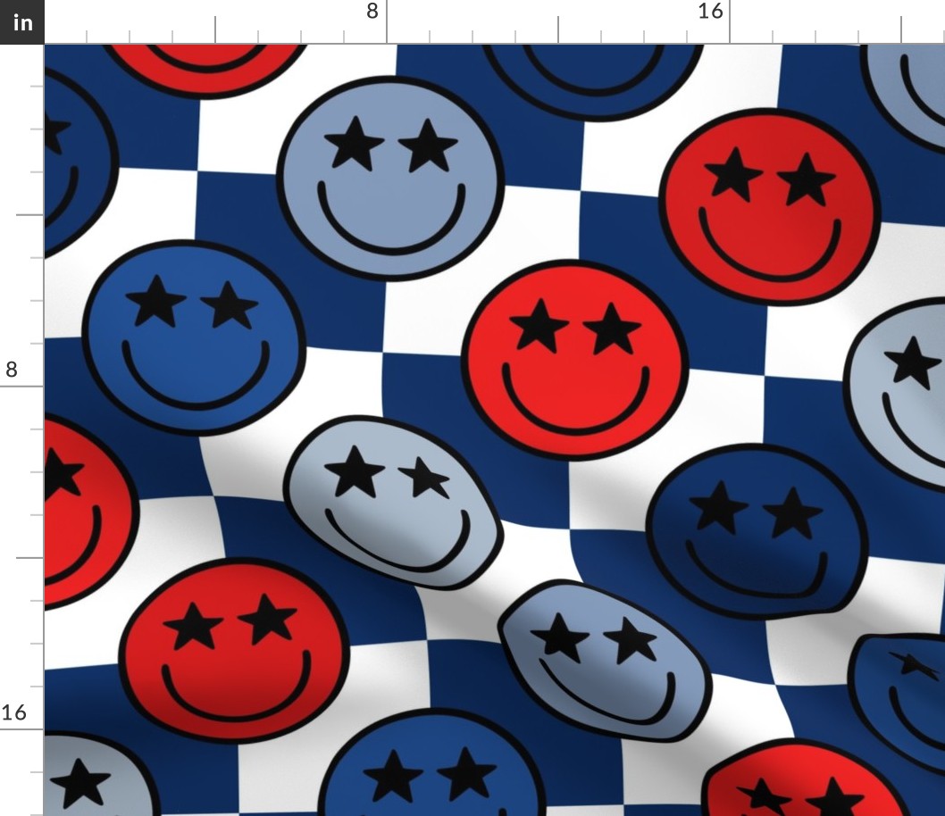 Patriotic Star Smiley Checker BG - XL Scale