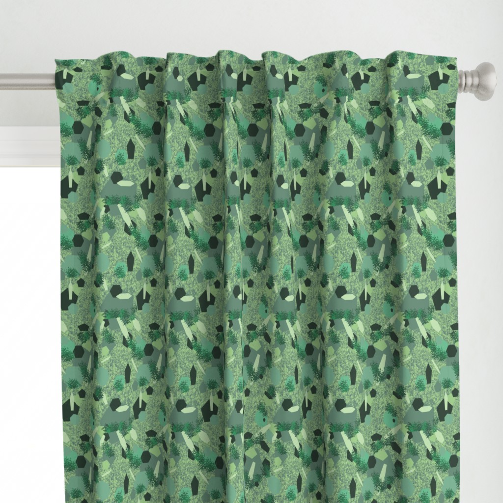 PLGN3 - Polygon Jungle in Cool Greens - 8 inch fabric repeat - 6 inch wallpaper repeat