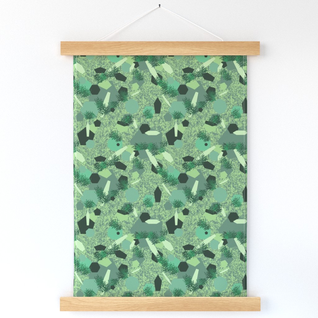 PLGN3 - Polygon Jungle in Cool Greens - 8 inch fabric repeat - 6 inch wallpaper repeat