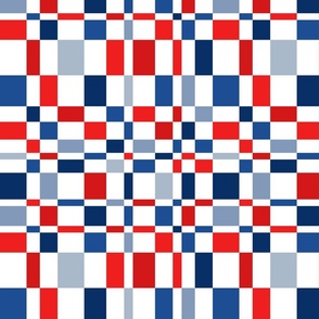 Uneven Checker Red White Blue Rotated- Large Scale
