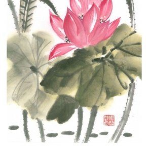 Waterlily in traditional sumie ink painting