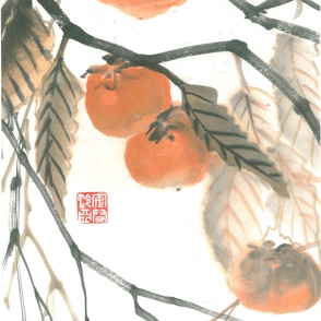 Kaki fruit on Kaki branches - Sumie watercolor