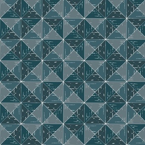 Dark Masculine Rustic Geometric triangle check dark teal grey by Jac Slade