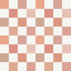 Small Scale | Playful bold colorful checkerboard with check plaid grid in multicolor blush nude pink on solid white background in Modern Minimalistic Whimsical Aesthetic for Upholstery, Wallpaper & Cluttercore Home Décor with Neutral Color Palette