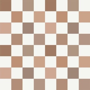 Small Scale | Playful bold colorful checkerboard with check plaid grid in multicolor beige brown nude on solid white background in Modern Minimalistic Whimsical Aesthetic for Upholstery, Wallpaper & Cluttercore Home Décor with Neutral Color Palette