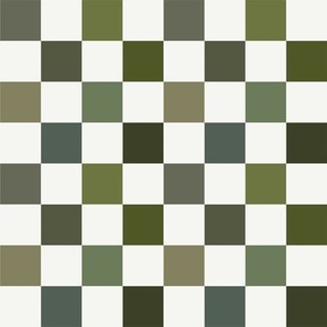 Small Scale | Playful bold colorful checkerboard with check plaid grid in multicolor dark green on solid white background in Modern Minimalistic Whimsical Aesthetic for Upholstery, Wallpaper & Cluttercore Home Décor with Neutral Color Palette