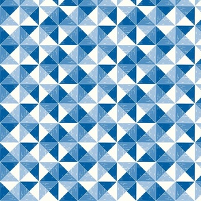 Blue and White Rustic Geometric Blue Check triangles by Jac Slade