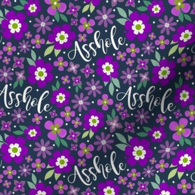 Small-Medium Scale Asshole Purple Floral Sarcastic Sweary Adult Humor on Navy