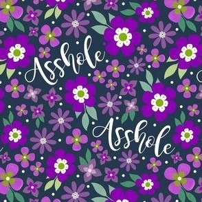 Small-Medium Scale Asshole Purple Floral Sarcastic Sweary Adult Humor on Navy
