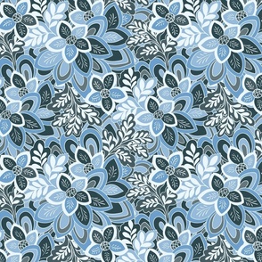 Winter floral garden Pantone Ultra-Steady Blue and Charcoal by Jac Slade