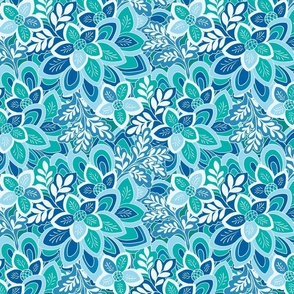 Winter floral garden Pantone Ultra-Steady Blue and green by Jac Slade