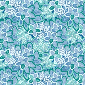 Winter floral garden Pantone Ultra-Steady Blues and greens by Jac Slade