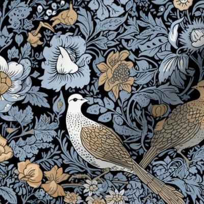 Love Birds - Gold/Blue on Black -William Morris- Wallpaper  New 