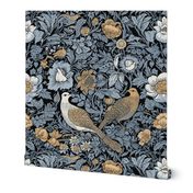 Love Birds - Gold/Blue on Black -William Morris- Wallpaper  New 
