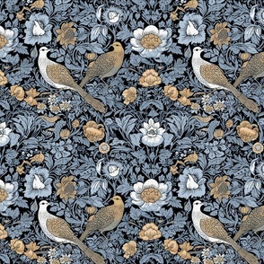 Love Birds - Gold/Blue on Black -William Morris- Wallpaper  New 