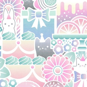 XL - Cat & Bunny Birthday Party Purple Pink Teal 