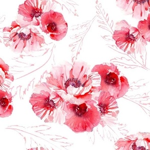 Watercolour Coral Pink Oriental Poppies large scale