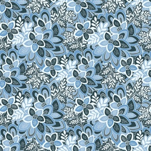 Winter floral garden Pantone Ultra-Steady Blue and Charcoal by Jac Slade