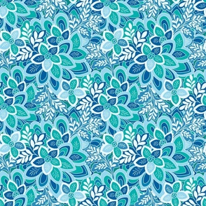 Winter floral garden Pantone Ultra-Steady Blue and green by Jac Slade