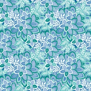 Winter floral garden Pantone Ultra-Steady Blues and greens by Jac Slade
