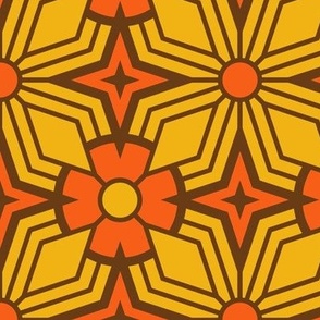 Midcentury Modern Retro Geometric | Large Scale | Orange Yellow Brown