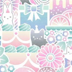 M - Cat & Bunny Birthday Party Purple Pink Teal 