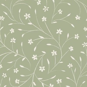 Delicate Vintage Flowers | Creamy White, Light Sage Green | Floral