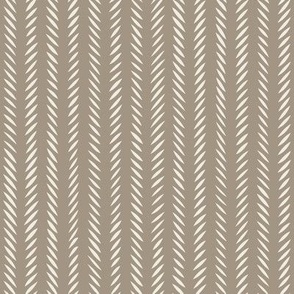 Hand drawn Herringbone | Creamy White, Khaki Brown | Stripe