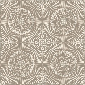 Hand drawn Mandala Tile | Creamy White, Khaki Brown | Detailed