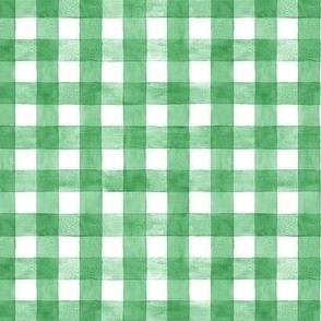 Kelly Green Watercolor Gingham - ditsy Scale - Shamrock Bright Grass Green Checkers Buffalo Plaid