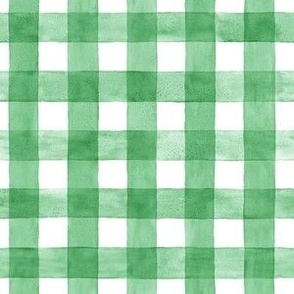 Kelly Green Watercolor Gingham - Small Scale - Shamrock Bright Grass Green Checkers Buffalo Plaid