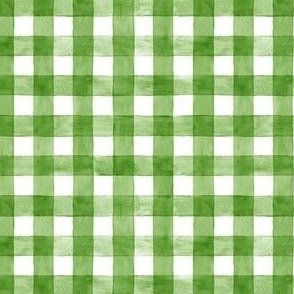 Sap Green Watercolor Gingham - Ditsy Scale - Bright Spring Green Checkers Buffalo Plaid Checkers