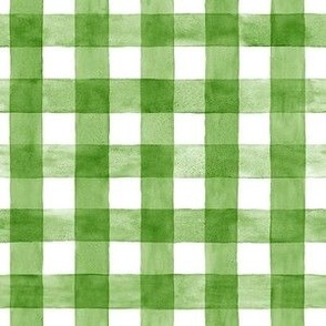 Sap Green Watercolor Gingham - Small Scale - Bright Spring Green Checkers Buffalo Plaid Checkers