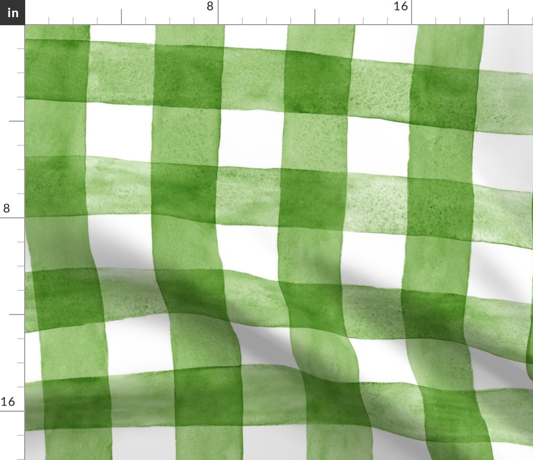 Sap Green Watercolor Gingham - Large Scale - Bright Spring Green Checkers Buffalo Plaid Checkers